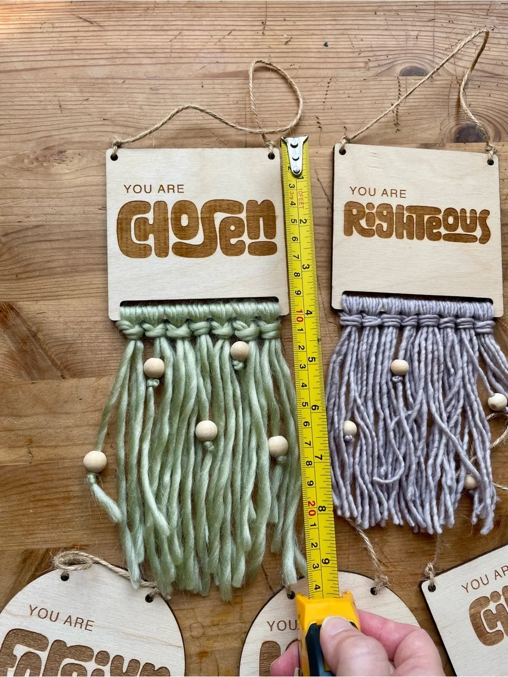 ETSY Handmade Kids Wood Diffusers‎ Wall Weavings w/ Fiber Fringe & Bible Inspo